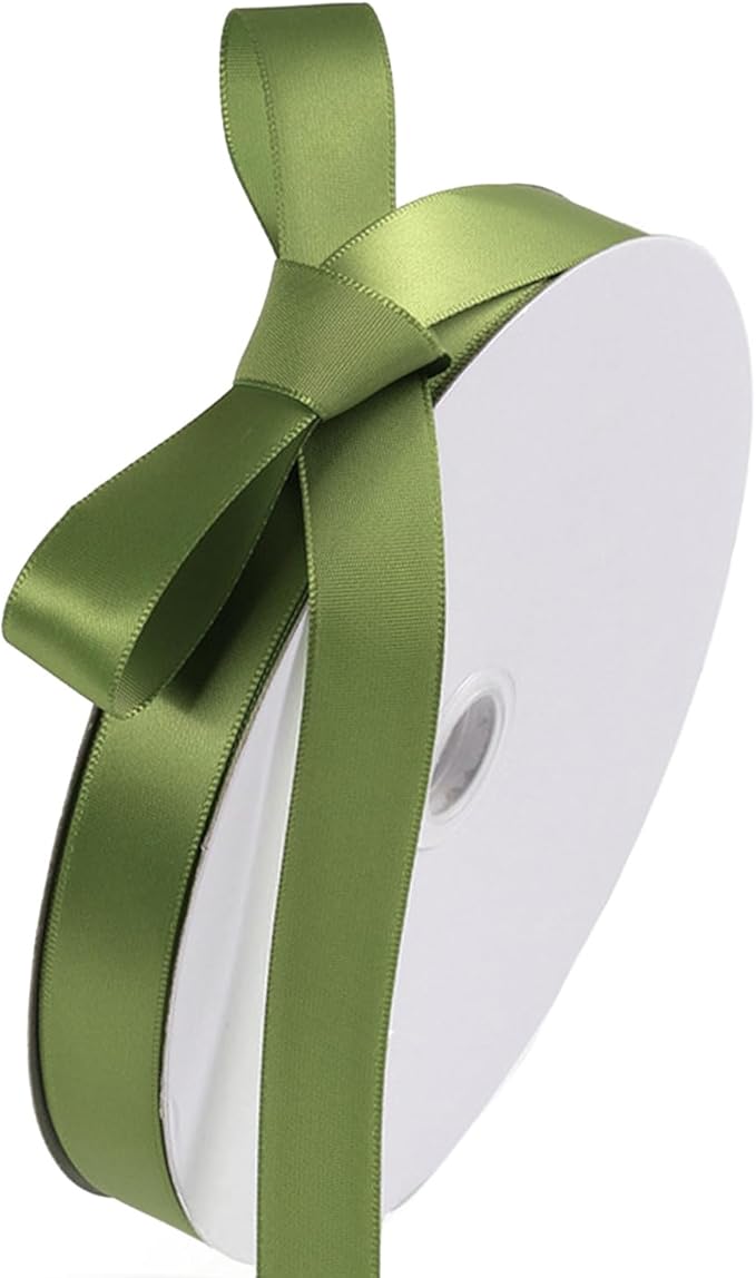 5/8" x 100 Yards Olive Green Polyester Satin Ribbon Single Faced Bulk Fabric Ribbons for Gift Wrapping, Crafting, Bows Making, Sewing, Wedding, Home Decor
