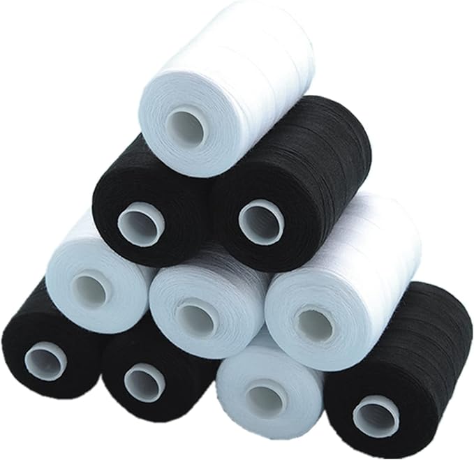 Simthread All Purpose Sewing Thread, 10 Spool (5 White+ 5 Black) 1000 Yards Each Bobbin Polyester Thread for Sewing, Handy Polyester Sewing Threads for Sewing Machine - (White and Black Series)