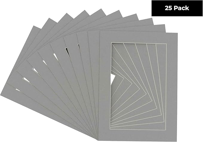11x14 Mat for 8.5x11 Photo - Precut Mid Grey Picture Matboard for Frames Measuring 11 x 14 Inches - Bevel Cut Matte to Display Art Measuring 8.5 x 11 Inches - Acid Free Pack of 25 MATS