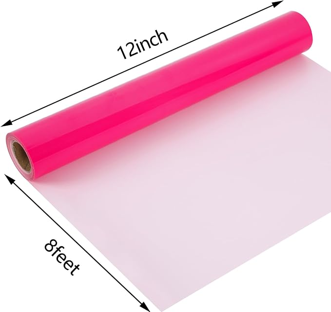 guangyintong Glow in The Dark Heat Transfer Vinyl HTV Rolls, 12" x 8ft Luminous Pink Iron on Vinyl for T-Shirts Costumes, PU Elastic HTV Vinyl for All Cutter Machines Easy to Cut & Weed