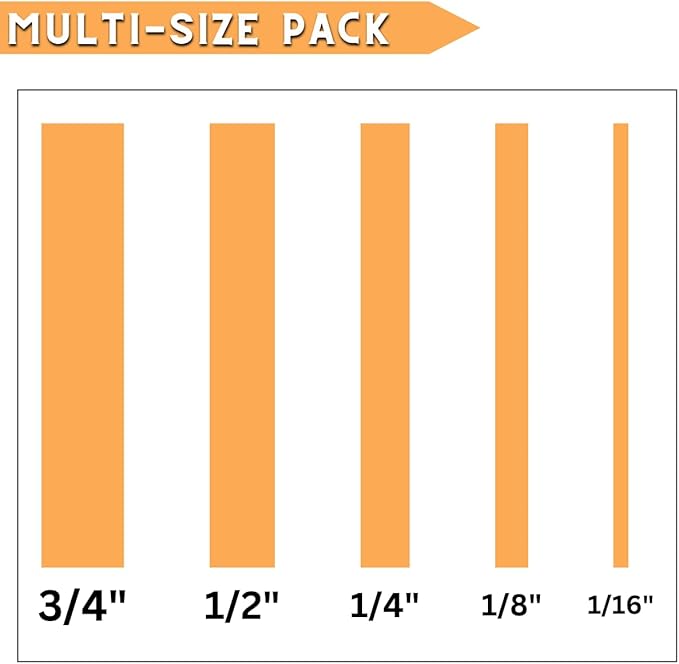 5 Rolls Pinstripe Tape - Masking Tape 1/16", 1/8", 1/4", 1/2", 3/4" - Thin Painters Masking Automotive Tape for DIY, Car, Auto, Paint, Art, Tumblers (Orange)