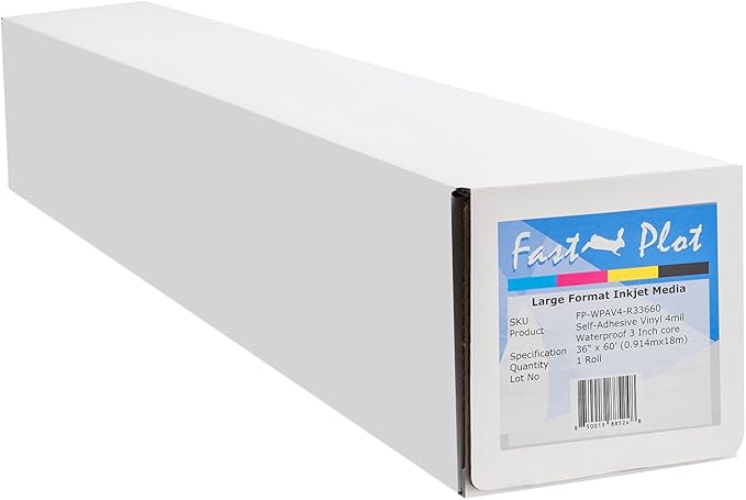 FastPlot Self Adhesive Vinyl - Waterproof 4mil - 36inch x 60ft Roll - 3inch core