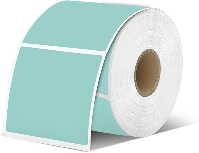 iEager Green Square Thermal Label Stickers, 2"x2" Self-Adhesive Square Direct Thermal Labels with Perforation Line, 500 Sheets/Roll