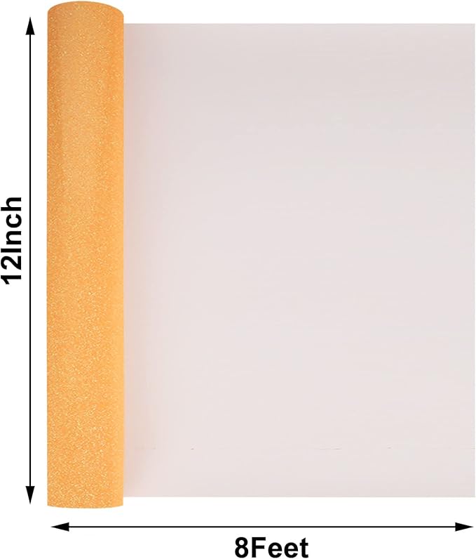 FUNKAKA Glitter Fluorescent Orange HTV Heat Transfer Vinyl Rolls, 12" x 8ft PU Iron on Vinyl for T-Shirts Glitter HTV Vinyl for All Cutter Machines Easy to Cut & Weed for DIY Design