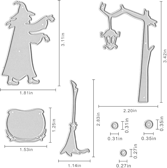 Metal Halloween Cauldron Potion Witch Die Cuts Tree Cutting Dies Embossing Stencil Template for Card Making Scrapbooking Paper Craft Album Stamps DIY Halloween Décor