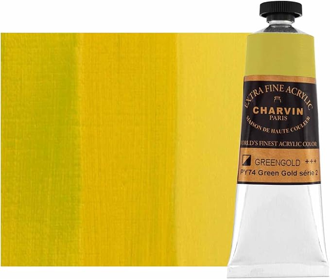Charvin Extra Fine Professional Acrylic Paint - Green Gold, 60ml Tube, Triple-Milled, Lightfast Pigments, Open Stock Artist Acrylic Paints in Nature-Inspired Hues