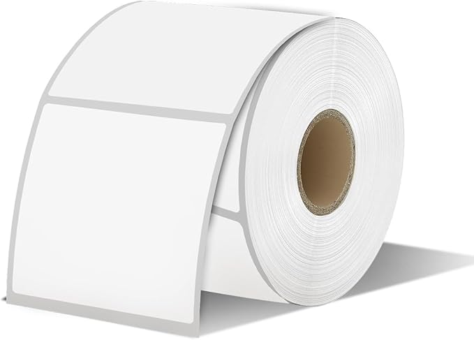 iEager White Square Thermal Label Stickers, 2"x2" Self-Adhesive Square Direct Thermal Labels with Perforation Line, 500 Sheets/Roll