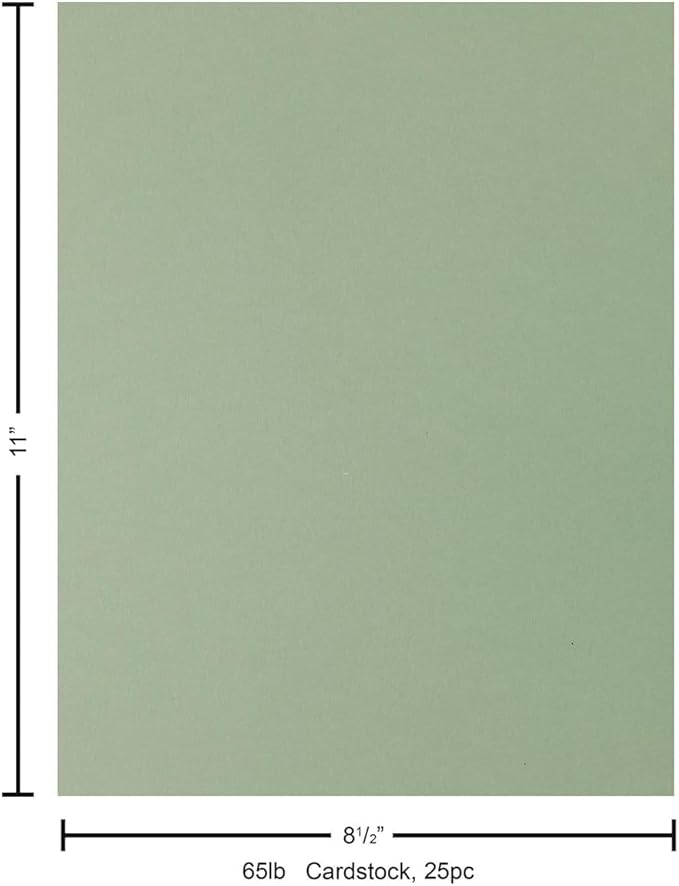 PA Paper Accents Stash Builder Cardstock Pack 8.5" x 11" Sage Green, 65lb colored cardstock paper for card making, scrapbooking, printing, quilling and crafts, 25 pieces