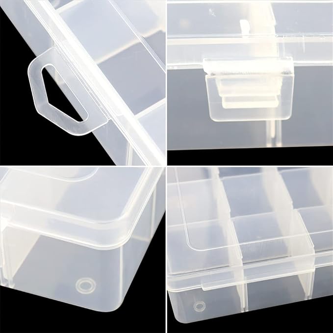 5 Pack 18 Compartment Organizer Box with Parkical Adjustable Dividers, 18 Grids Plastic Storage Container for Jewelry, Craft DIY, Bead Organizer, Sewing, Dip Powder, Hair Accessories