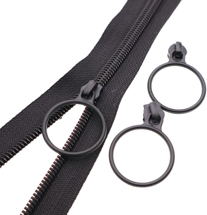 Leekayer #5 Black Nylon Coil Zippers by The Yards Bulk 10 Yards with 25pcs Black Ring Pull Sliders for DIY Tailor Sewing Craft,Luggage,Dress,Sofa Cushion,Pillow,Bag