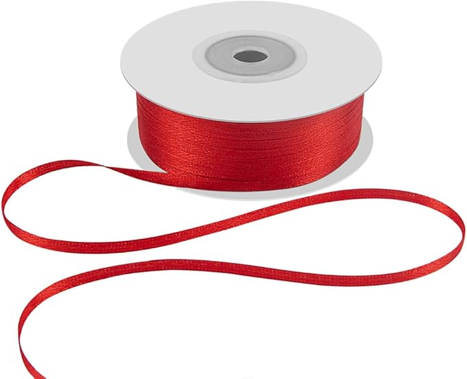 1/8" Wide x 100 Yards Single Face Polyester Satin Ribbon, Satin Ribbon for Crafts, Gift, Hair Bows, Wedding Party Decoration, Bow Making & Other Projects (Red)