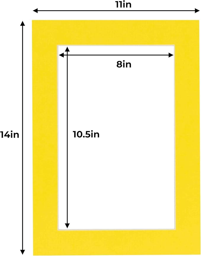 11x14 Mat for 8.5x11 Photo - Precut Yellow Picture Matboard for Frames 11 x 14 Inches - Bevel Cut Matte to Display Art 8.5 x 11 Inches - Acid Free Pack of 100 MATS with Backing Boards & Clear Bags