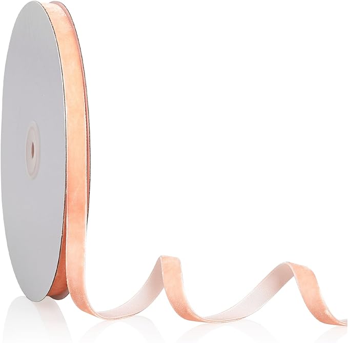 3/8" X 20 Yards Peach Velvet Ribbon for Christmas Tree Wreath Decoration Handmade Crafts Ornaments Gift Wrapping & Bow Making