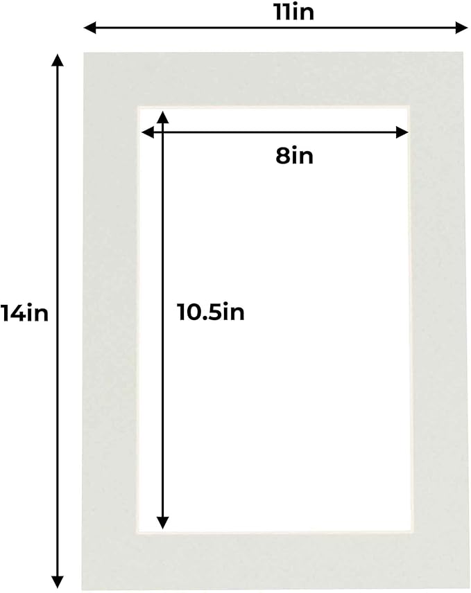 11x14 Mat for 8.5x11 Photo - Precut Grey Picture Matboard for Frames Measuring 11 x 14 Inches - Bevel Cut Matte to Display Art Measuring 8.5 x 11 Inches - Acid Free Pack of 100 MATS