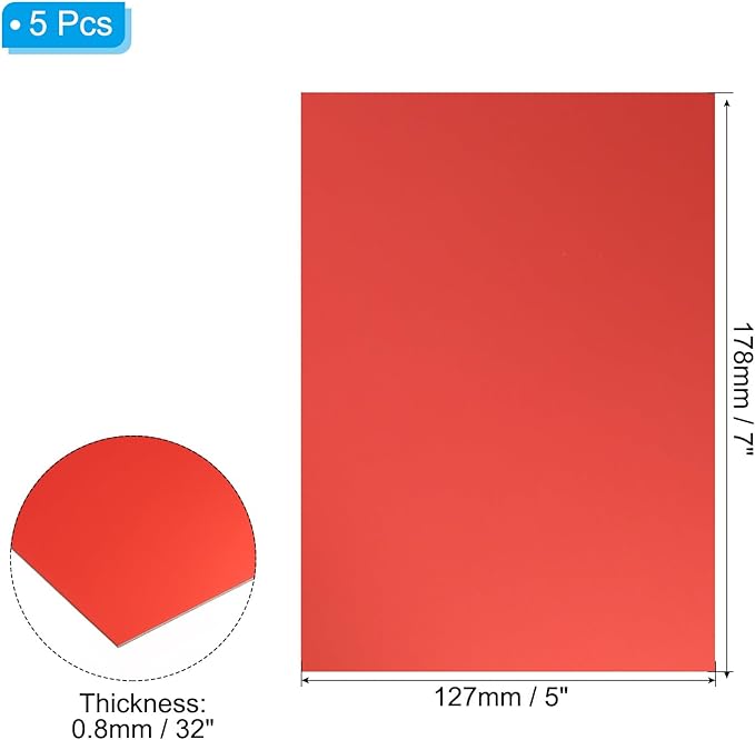 PATIKIL 7x5x1/32inch Anodized Aluminum Sheet, 5Pcs Metal Rectangle Aluminum Plate 0.8mm Thick Engraving Blanks for Laser Engraving DIY Decorative Crafting Home Decoration, Red