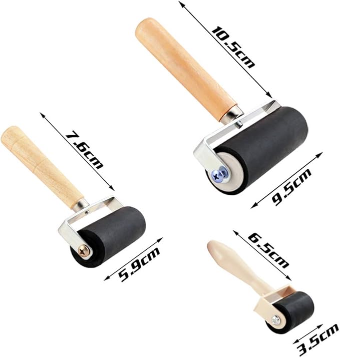 BIGNC 3 Pack Rubber Roller Brayer Rollers, Art Craft Roller for Print,Ink,Stamping Tools, 4 inch, 2.4 and 1.4 inch