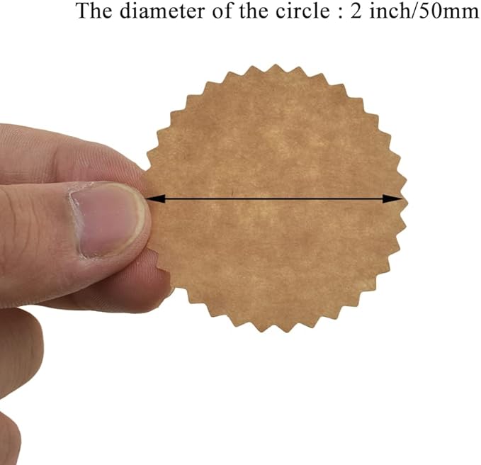 HAHIYO 2Inch 500Pcs Natural Brown Kraft Sticker Round Sawtooth Label Sticker Roll Blank Label Sticker to Write On Permanent Adhesive Dot Sticker for Jar and Canning Label Price Tag Store Organizing