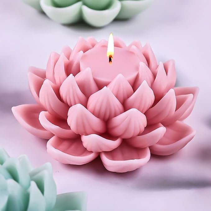 3D Lotus Candle Molds for Candle Making Supplies Flower Silicone Mold for Scented Candles Soap Making DIY Plaster Aromatherapy Candles Home Decor Floral Silicone Molds for Resin Epoxy Cement Gypsum