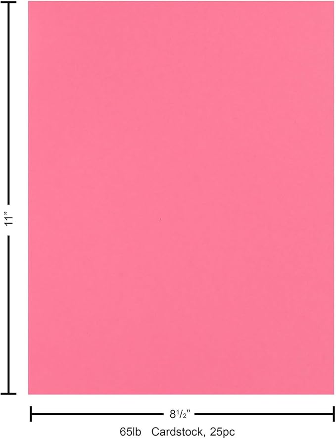 PA Paper Accents Stash Builder Cardstock 8.5" x 11" Hot Rose, 65lb Colored cardstock Paper for Card Making, Scrapbooking, Printing, Quilling and Crafts, 25 Piece Pack