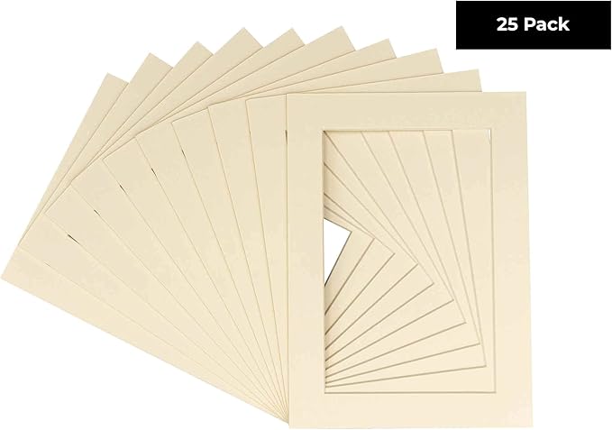 6x8 Mat for 8x10 Frame - Precut Mat Board Acid-Free Textured Cream 6x8 Photo Matte for a 8x10 Picture Frame, Premium Matboard for Family Photos, Show Kits, Art, Picture Framing, Pack of 25 Mats