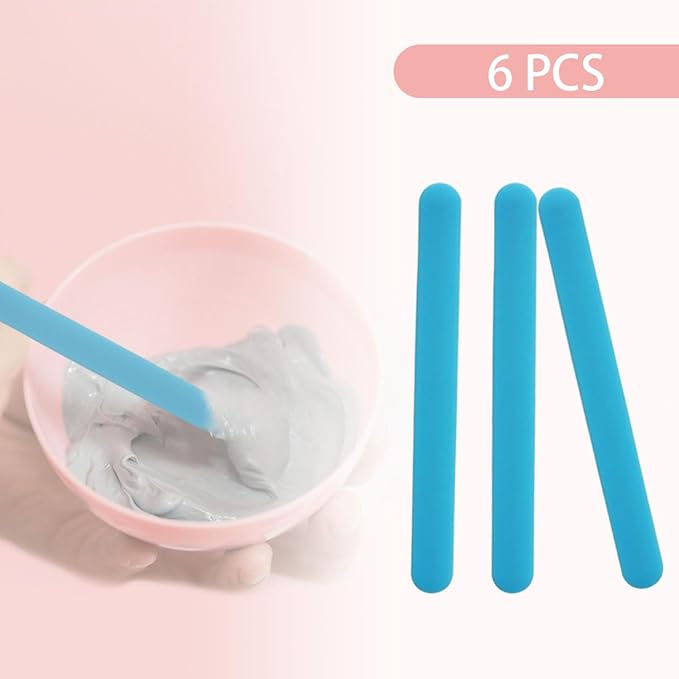 6 PCS Reusable Silicone Stirring Stick, Silicones Stirrings Sticks, Blue Reusable Silicone Wax Stick Popsicle Sticks Tools, for DIY Crafts, Resin, Liquid, Paint