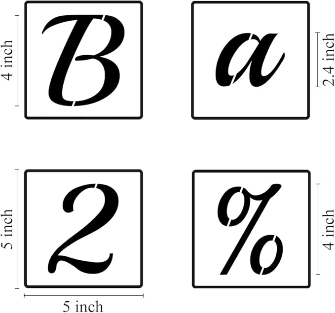 4 Inch Alphabet Letter Stencils for Painting - 70 Pack Letter and Number Stencil Templates with Signs for Painting on Wood, Reusable Cursive Letters Stencils for Chalkboard Wood Signs & Wall Art