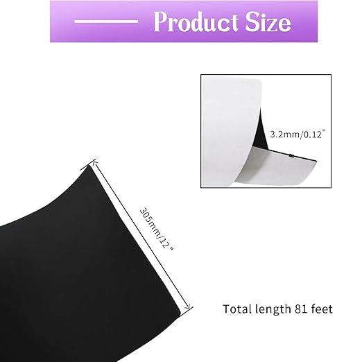 Closed Cell Neoprene Foam Rubber Sheet with Adhesive - 81 x 12 x 1/8 Inch Multi-Function Insulation, Soundproofing, and Weatherproof Foam Padding Easy Cut DIY,Black
