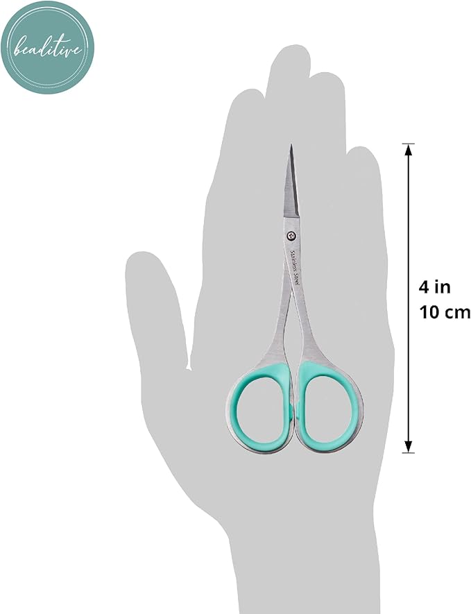 Beaditive Sewing and Embroidery Scissors Set (2 Pc.) Curved and Straight, Sharp, Stainless-Steel Design | Precision Tips, Ergonomic Rubber Handle Grip | Small, Compact DIY Use (1 Curved, 1 Straight)