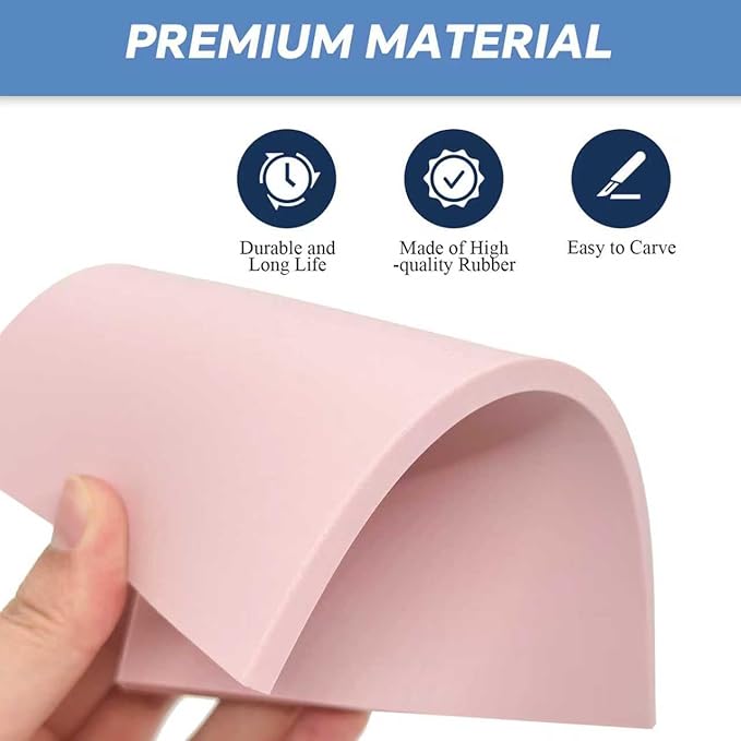 12 Pack 4"x6" Pale Pink Rubber Stamp Carving Blocks Pink Rubber Carving Blocks Linoleum Block for Stamp Maker Printmaking Supplies