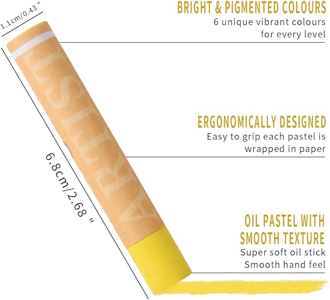 Mifuner Soft Oil Pastels Set (6 Sticks,6 Colors),Colors Heavy Oil Pastels Vibrant and Creamy,Pastel Art Supplies for Artists,Gallery Oil Painting Stick,Beginners,Adult Art Drawing Yellow