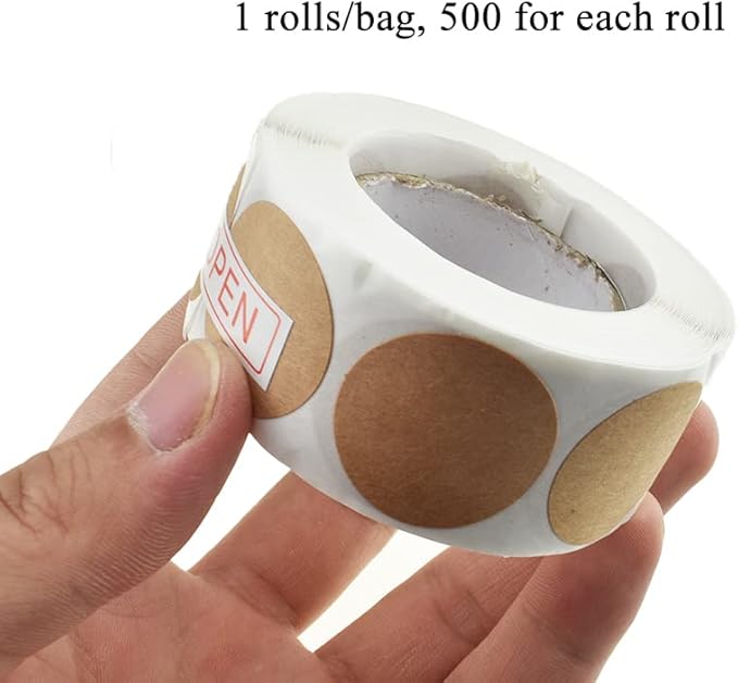 HAHIYO 1-Inch 500Pcs Natural Brown Kraft Round Label Roll - Blank Adhesive Sticker to Write On for Jar, Canning, Price Tag, Store Organizing