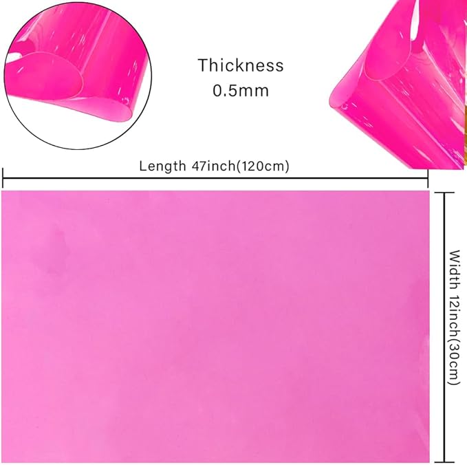 HYANG DeepPink Transparent PVC Super Clear Holographic Vinyl Faux Leather Sheets 1 Roll 12" x 47" (30cm x 120cm) for DIY Bows Earrings Bags DIY Crafts Making