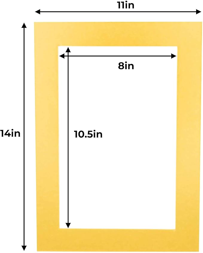 11x14 Mat for 8.5x11 Photo - Precut Metallic Gold Picture Matboard for Frames Measuring 11 x 14 Inches - Bevel Cut to Display Art 8.5 x 11 Inches - Acid Free ONE MAT with Backing Board & Clear Bag