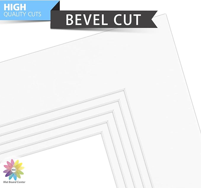Mat Board Center, Pack of 10, 8x10 for 5x7 Off White Color Mats - Bevel Cut, Acid Free, 4-ply Thickness, White Core - for Pictures, Photos, Framing