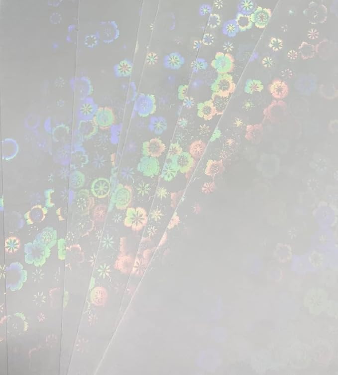 Syntego A4 Self Adhesive Transparent Holographic Sticker Paper Vinyl 8.5 X 11 Lamination Sheets 10 Sheets (Flowers)
