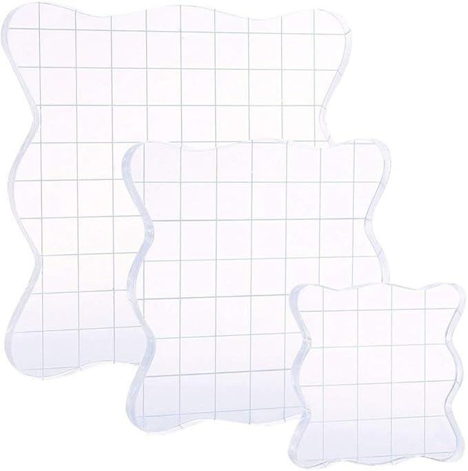 DECORA Acrylic Clear Rubber Stamping Blocks Set with Grid Package of 3