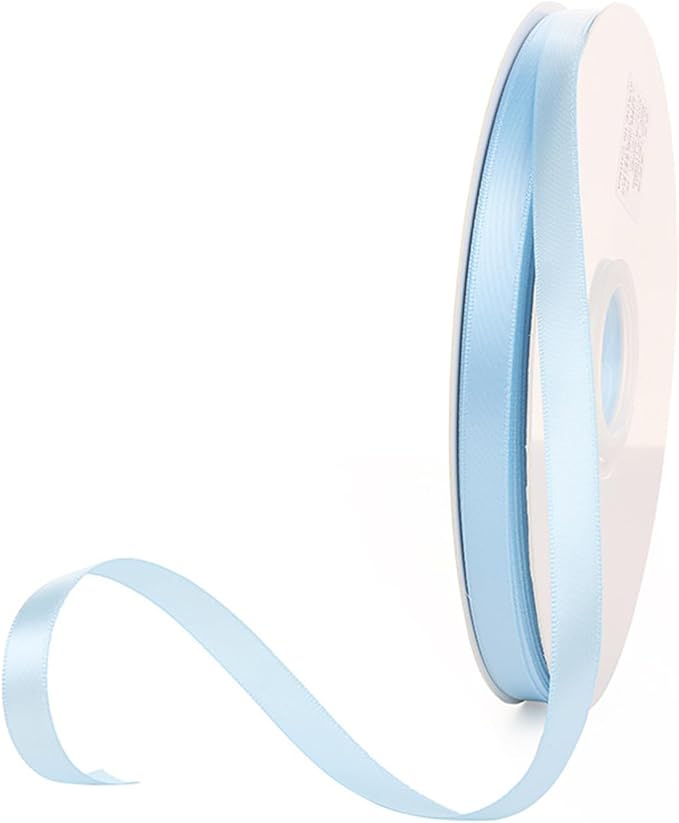 3/8" x 100 Yards Sky Blue Polyester Satin Ribbon Single Faced Bulk Fabric Ribbons for Gift Wrapping, Crafting and DIY Projects, Scrapbooking, Bows and Card Making