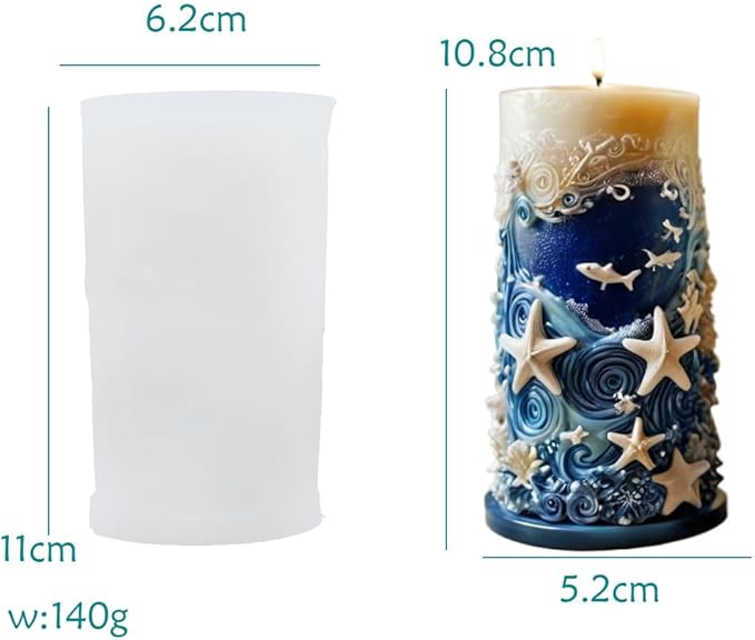 Starfish Shell Cylindrical Candle Mold, Marine Conch Silicone Mold, Wave Epoxy Resin Casting Mold, Chocolate Fudge, DIY Wax Soap, Candle Making Process Essential Materials D