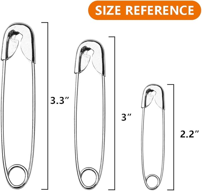 vrupin 100Pcs-3inch Stainless Steel Safety Pins,Safety Pins Bulk Metal Silver Sewing Pins Clothing Clips Tool 75mm Decorative Safety pins