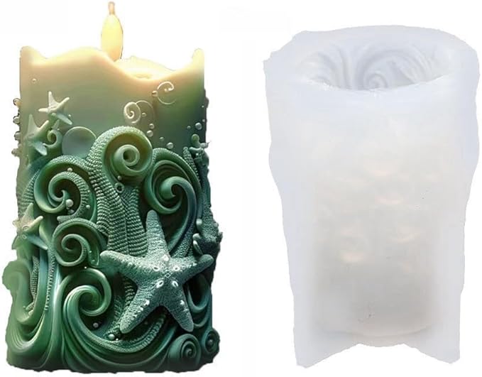 Starfish Shell Cylindrical Candle Mold, Marine Conch Silicone Mold, Wave Epoxy Resin Casting Mold, Chocolate Fudge, DIY Wax Soap, Candle Making Process Essential Materials C