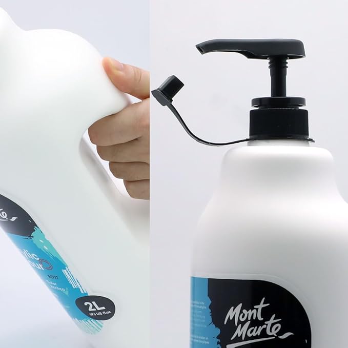 Mont Marte Discovery School Acrylic, Titanium White, 1/2 Gallon (2 Liter). Ideal for Students and Artists. Excellent Coverage and Fast Drying. Pump Lid Included.