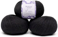 Pullu - Baby Alpaca Merino Wool Yarn Set of 3 Skeins (150 Grams) Worsted Weight - Sourced Directly from Peru - Heavenly Soft and Perfect for Knitting and Crocheting (Black)