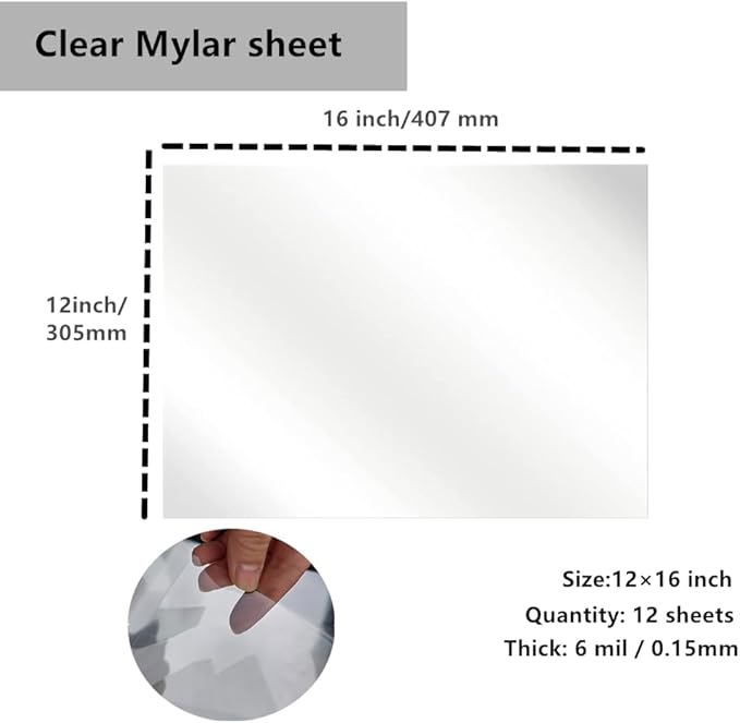 Transparent Blank Mylar Stencil Sheets for Cutting, 12" x 16" 6 mil/0.15mm Thick 12 Sheets .Gift, Acetate Template Material, Craft Plastic Sheets (12×16” /6 mil)