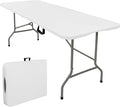 Folding Tables with Carrying Handle Heavy Duty Rectangular Portable Plastic Camping Table Steel Legs for Party, Dining, Wedding, Events, Picnic Indoor, Outdoor (8FT, White)