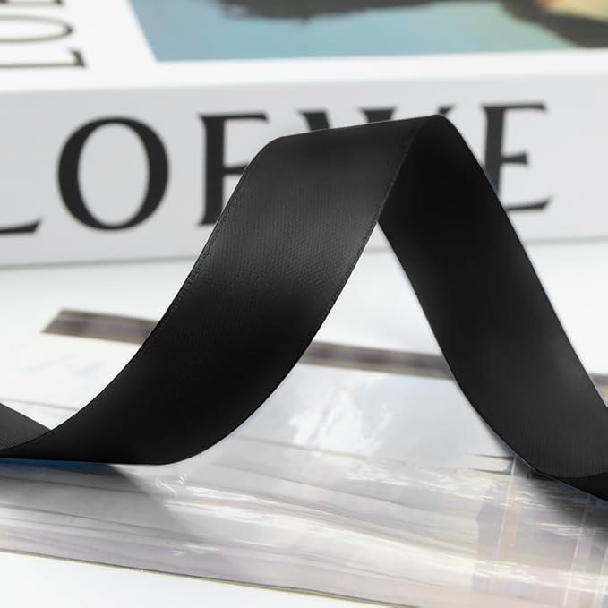 1 Inch 100 Yards Satin Ribbon Black, Solid Color Fabric Ribbon for Gift Wrapping, Wedding, Polyester Gift Ribbon for Birthday Party Decoration, Craft, Hair, Floral, Sewing