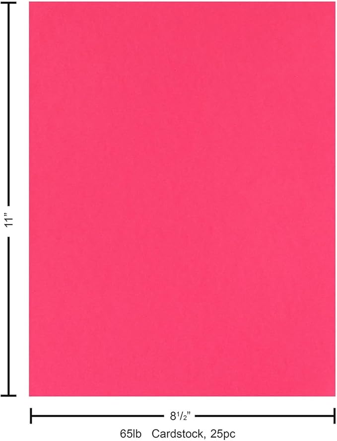 PA Paper Accents Stash Builder Cardstock 8.5" x 11" Hot Pink, 65lb Colored cardstock Paper for Card Making, Scrapbooking, Printing, Quilling and Crafts, 25 Piece Pack