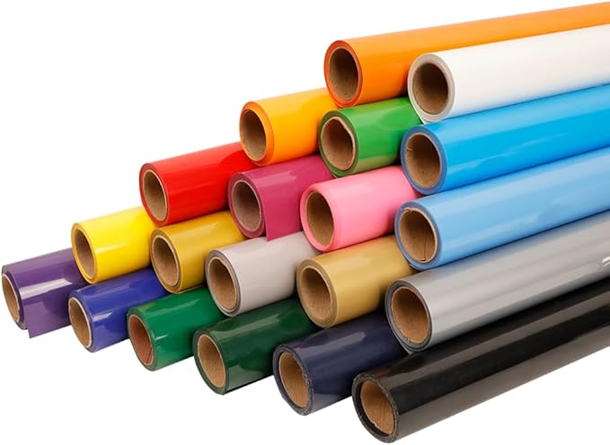 FUNKAKA Heat Transfer HTV Vinyl Bundle, 20 Rolls 12" x 5ft Iron On Vinyl for T-Shirt 20 Assorted Colors Glossy Adhesive HTV Vinyl for All Cutter Machines Easy to Cut