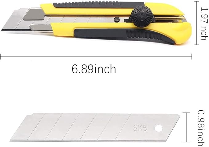 25MM Heavy Duty Utility Knife, Box Cutter with 10pcs SK-5 Retract Blades, Snap-Off Cutters with Rubber Grip for Cardboard, Boxes, DIY Crafts