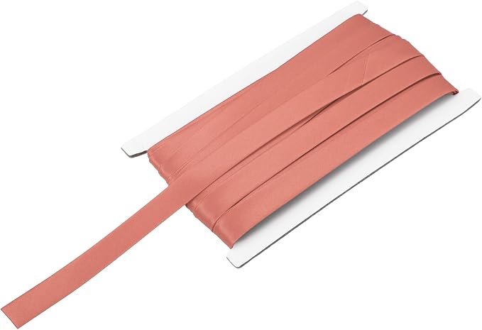 MECCANIXITY Double Fold Bias Tape for Sewing 5/8 Inch x 12 Yards Satin Pre-fold Continuous Binding Tape for Seaming Quilting Hemming Binding DIY Crafts, Light Red