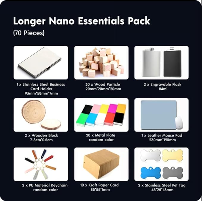 LONGER Ray5 mini 2.5W Laser Engraver with 70 Pcs DIY Material Package, 12000mm/min High-Speed Cutter for Wood, Metal, Acrylic, Leather, DIY CNC, 130x140mm Engraving Area, WiFi, Emergency Stop Safety